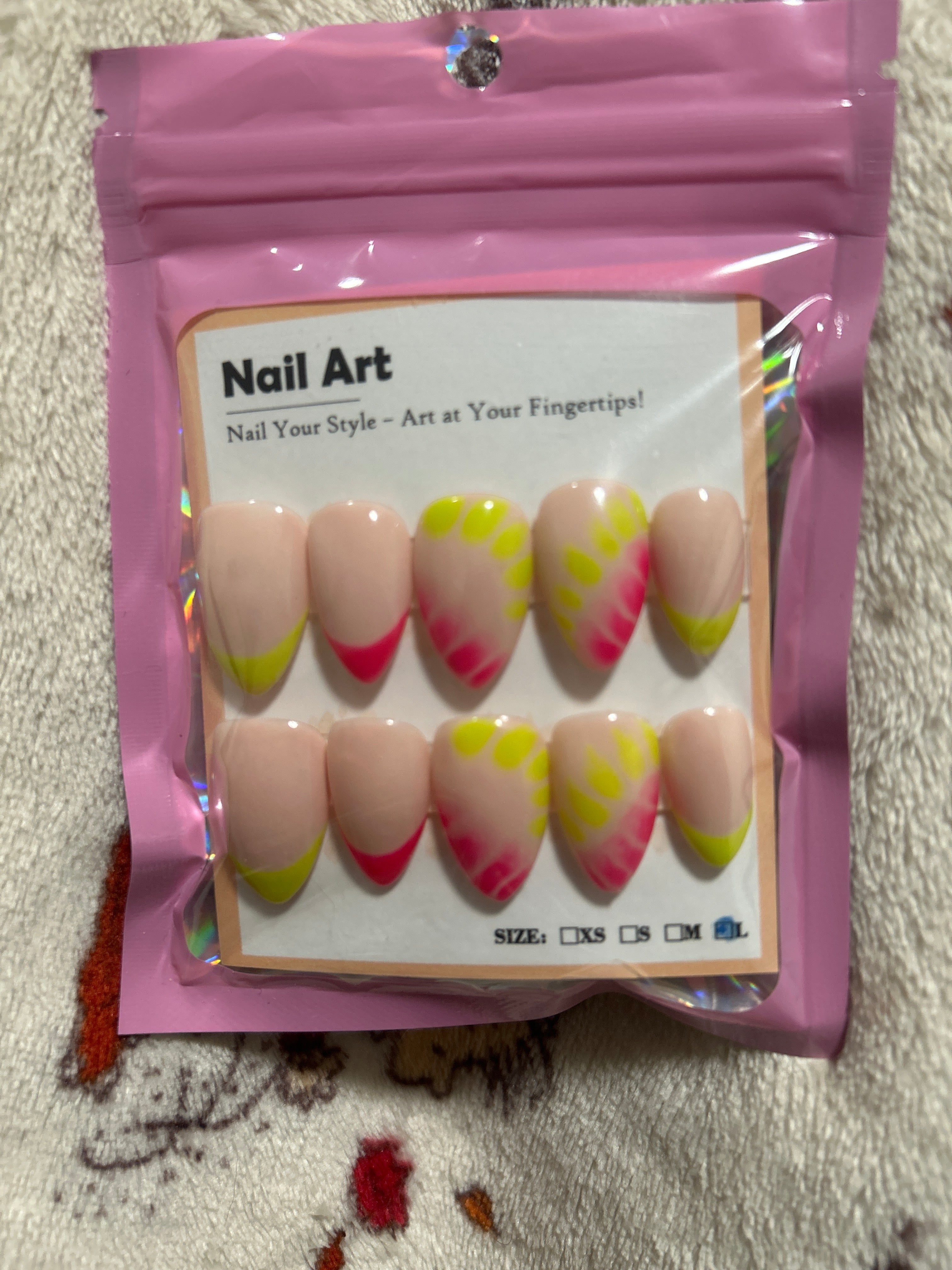 Pink and lime yellow press ons