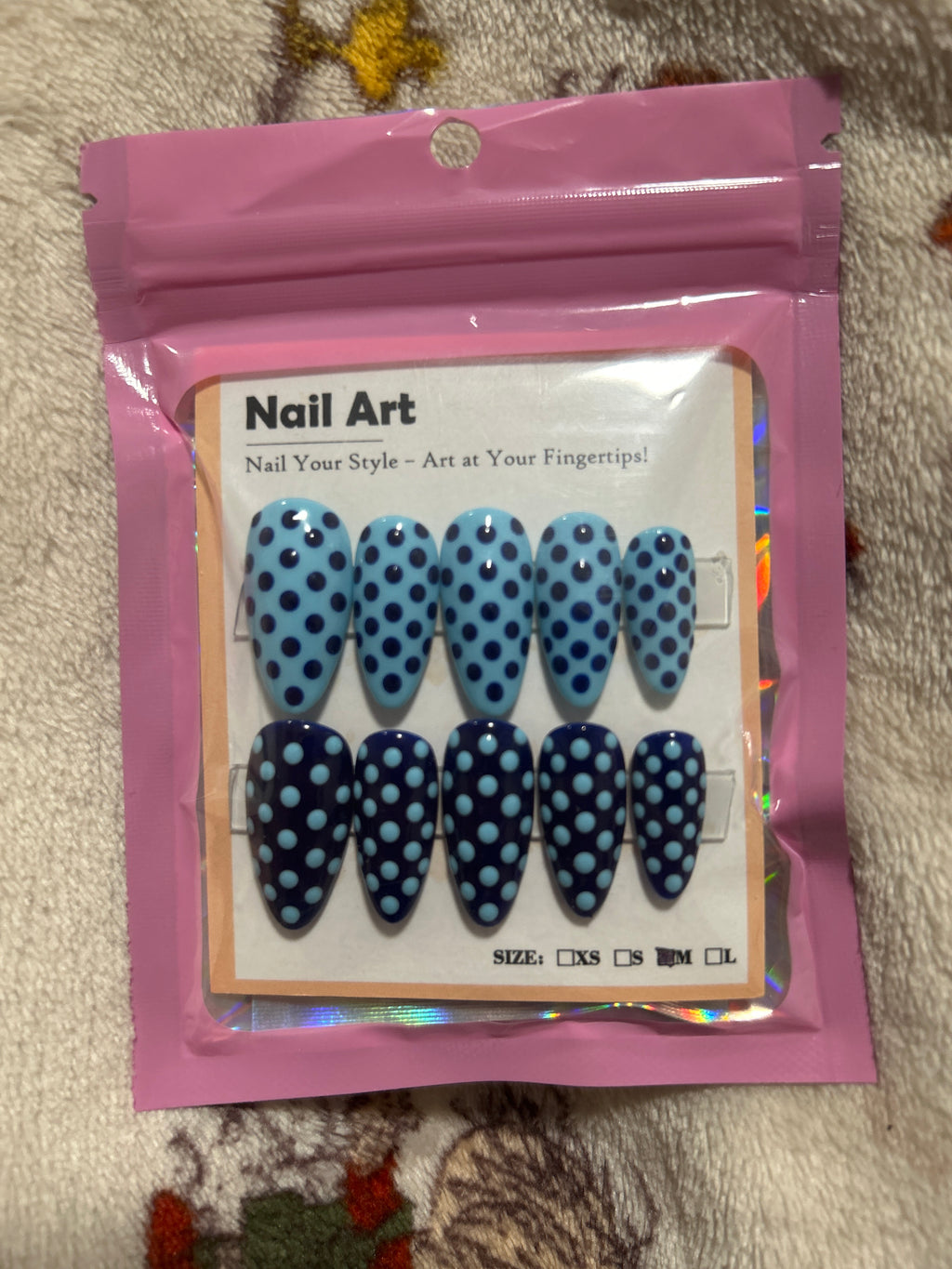 Blue and red polka dot press ons